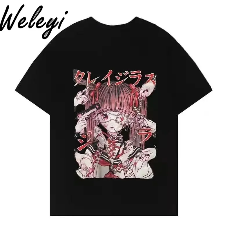 

Goth Camiseta Blusa Feminina анимация для девочек, летние темные хлопковые универсальные топы с круглым вырезом для школьников младших классов, топы с короткими рукавами