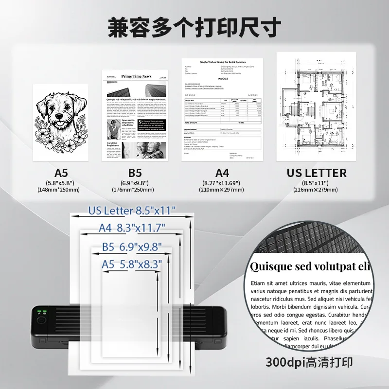 طابعة حرارية محمولة A4 بدون حبر بلوتوث PDF Excel آلة طباعة المستندات بكلمة لفة ورق للعمل المكتبي والمدرسة المنزلية #4