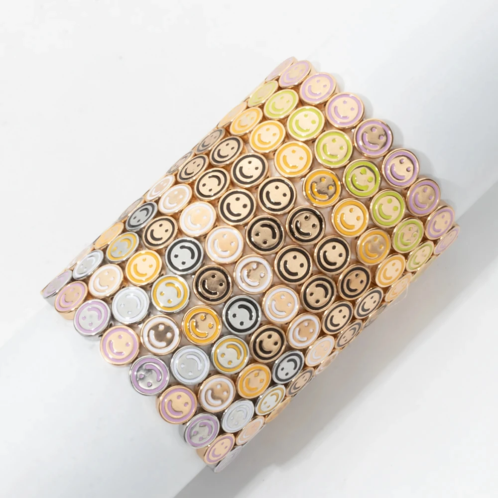 2024 10mm Round Shape Happy Emotional Bangle For Women Gold Color Beaded Elastic Bracelets