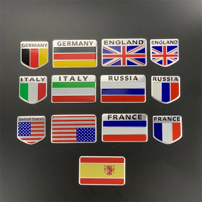 

3D Aluminum USA Russia France Germany Italy UK ENGLAND Spain Japan Map National Flag Car Motorcycle Styling Sticker Accessories