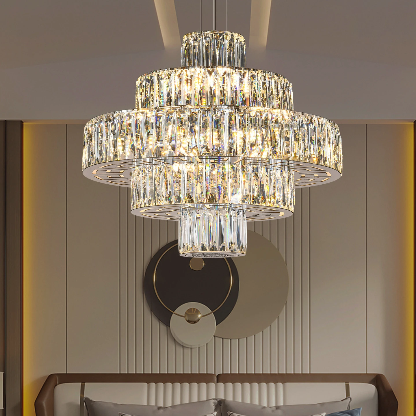 Crystal Chandelier Led Luxury Lighting Fixture For Foyer Hanging Lamps Lustre Living Room High Ceiling Chandelier Home Appliance