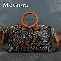 MOTAORA Luxury Embossed Women Shoulder Bag Vintage Handmade Women's Bag Female Genuine Leather Handbags Ladies Purse 2024 New