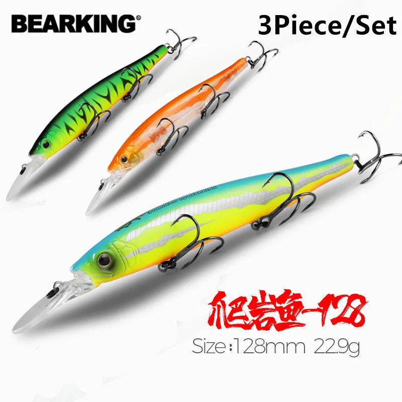 

BEARKING-Fishing Lures, Hard Bait, Quality, Professional Minnow for Fishing Tackle, 128mm, 22.9G, 2-3M, 3Pcs per Set M127