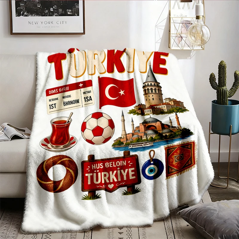 Turkiye Football Fan 2026 Flannel Blanket, Turkish Football Tournament Flannel Throw, Turkey Travel Cozy Blanket