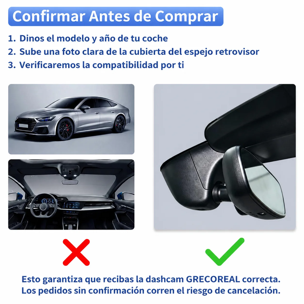 GRECOREAL 4K Dash Cam Delantera Trasera WiFi Cámara Dual Dashcam Aplicación Control Fácil Instalación Plug Play Compatible con Cupra Seat Ateca
