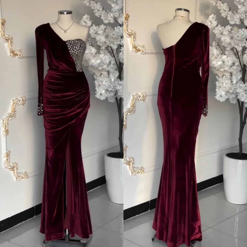 

Customized Chinese Style Velour Sequined Mermaid One-shoulder Long Dresses Bespoke Occasion Dresses Unisex