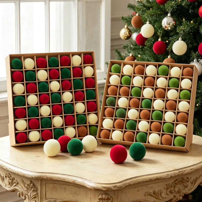 49pcs 3CM Small Christmas Ball Ornaments Flocking Christmas Tree Party Decoration Christmas Spheres Pendant Set 2026 New