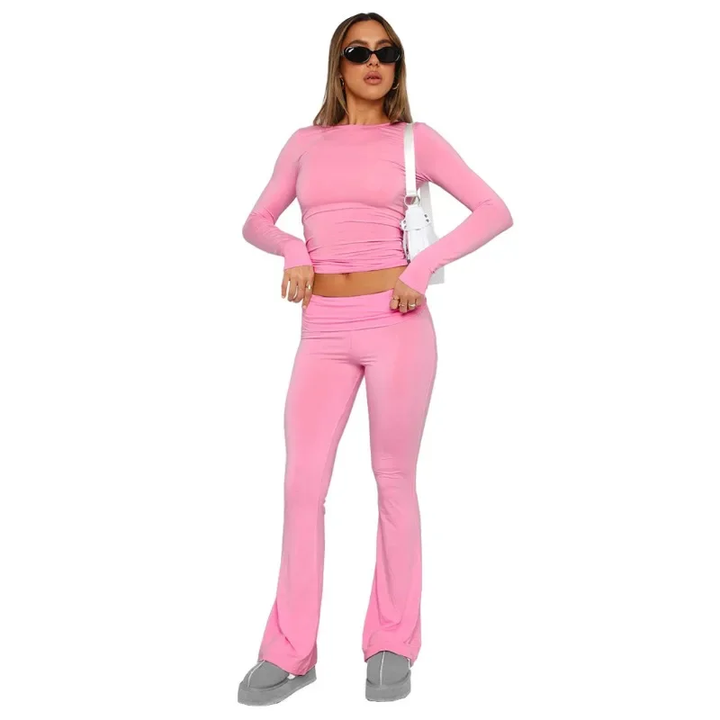 Women's Solid Woman Pants Slim Fitting High Waisted Streetwear Casual Flare Pants Women Clothes Full Length Capris Trousers Y2k