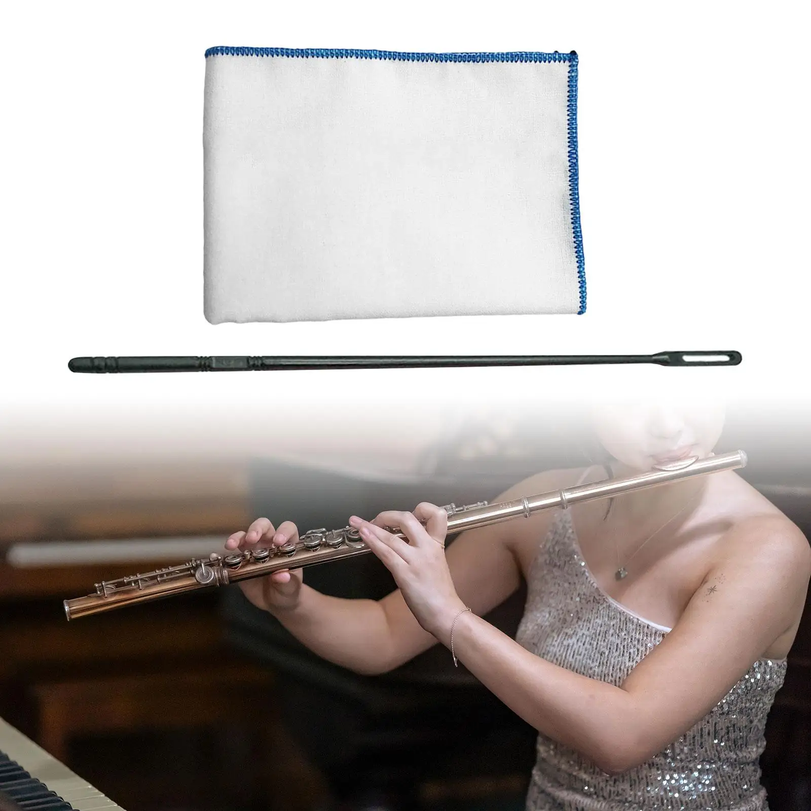 Cleaning Rod and Cloth Flute Cleaning Set Practical Music Maintenance Tools Wiping Cloth for Concerts Solo Teachers Players
