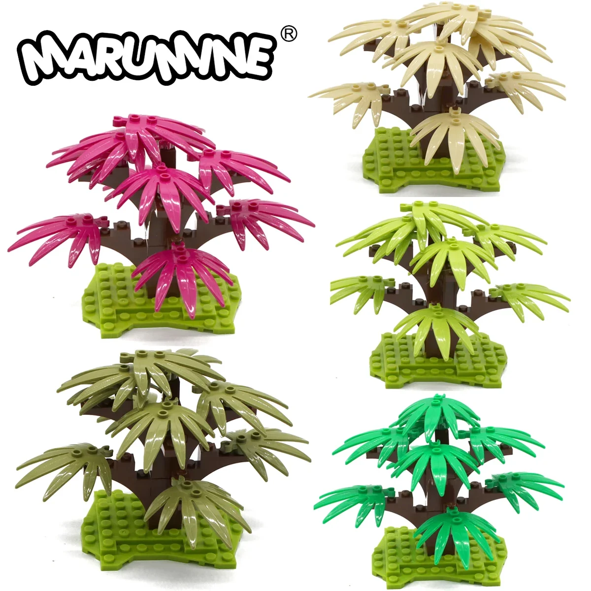 Marumine 21PCS MOC Building Bricks Tree Sets Natural Jungle Blocks Plant with leaf 30239 City Street View Model Kit Toys