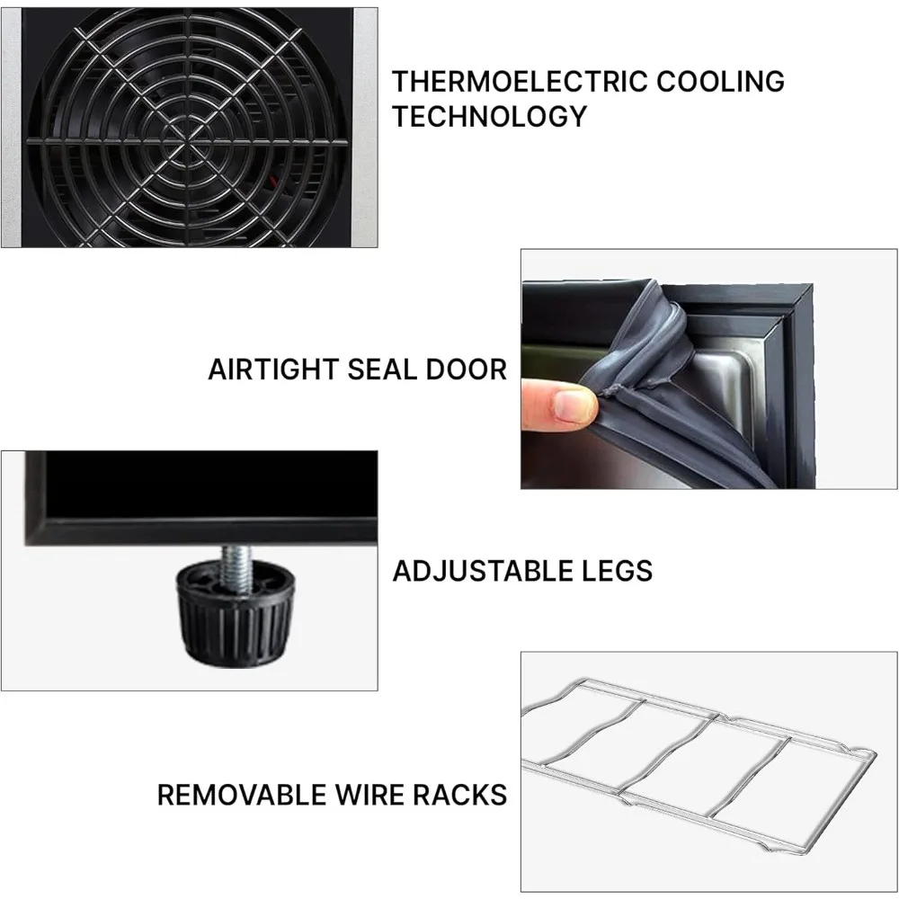 Slanke koelkast voor 18 flessen, wijnkoeler met twee zones, zwarte thermo-elektrische wijnkoelkast