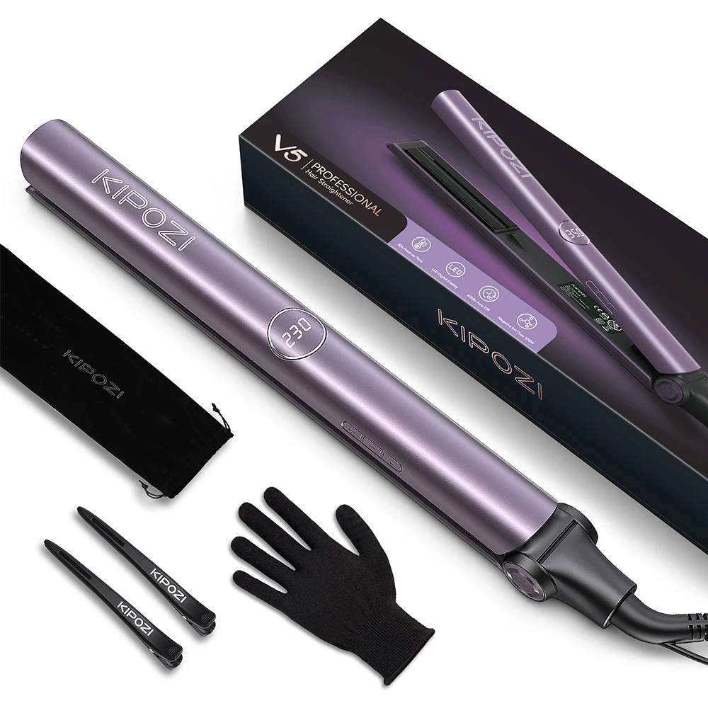 KIPOZI Flat Iron 2 In 1 Instant Heating Professional Beauty Tool Adjustable Temperature Hair Striaghtener with Digital Display