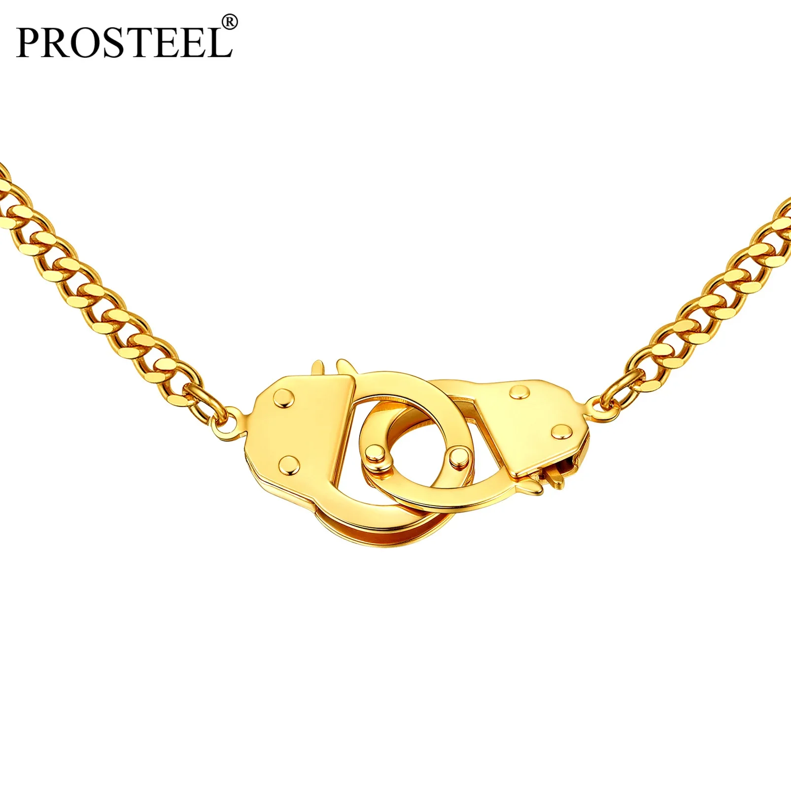 

PROSTEEL Openable Handcuff Necklaces for Couple Friends Streetwear Chokers Long Chain 14K Gold Color Silver Color PSN4868