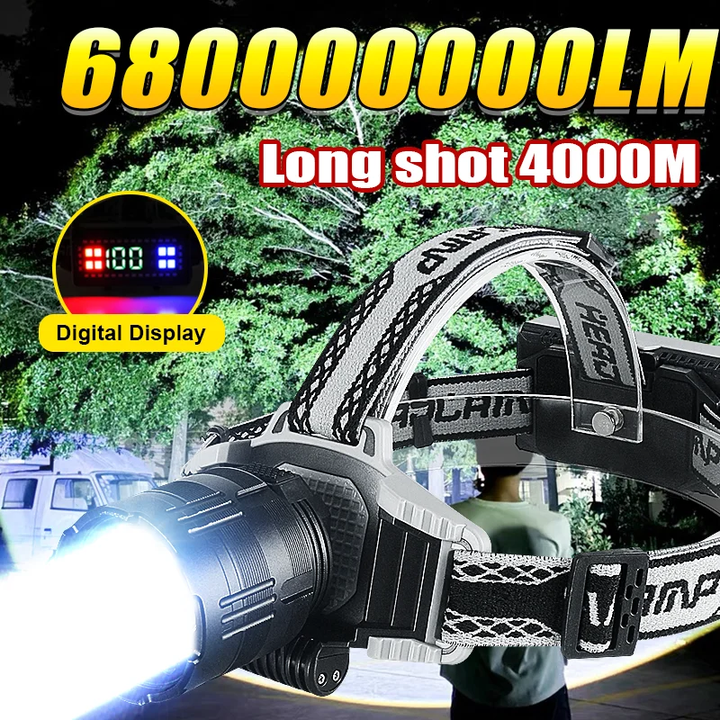 

68000000LM High Power 800W LED Headlamp 18650 Rechargeable Super Bright HeadFlashlight Waterproof Zoom Camping Fishing Lantern
