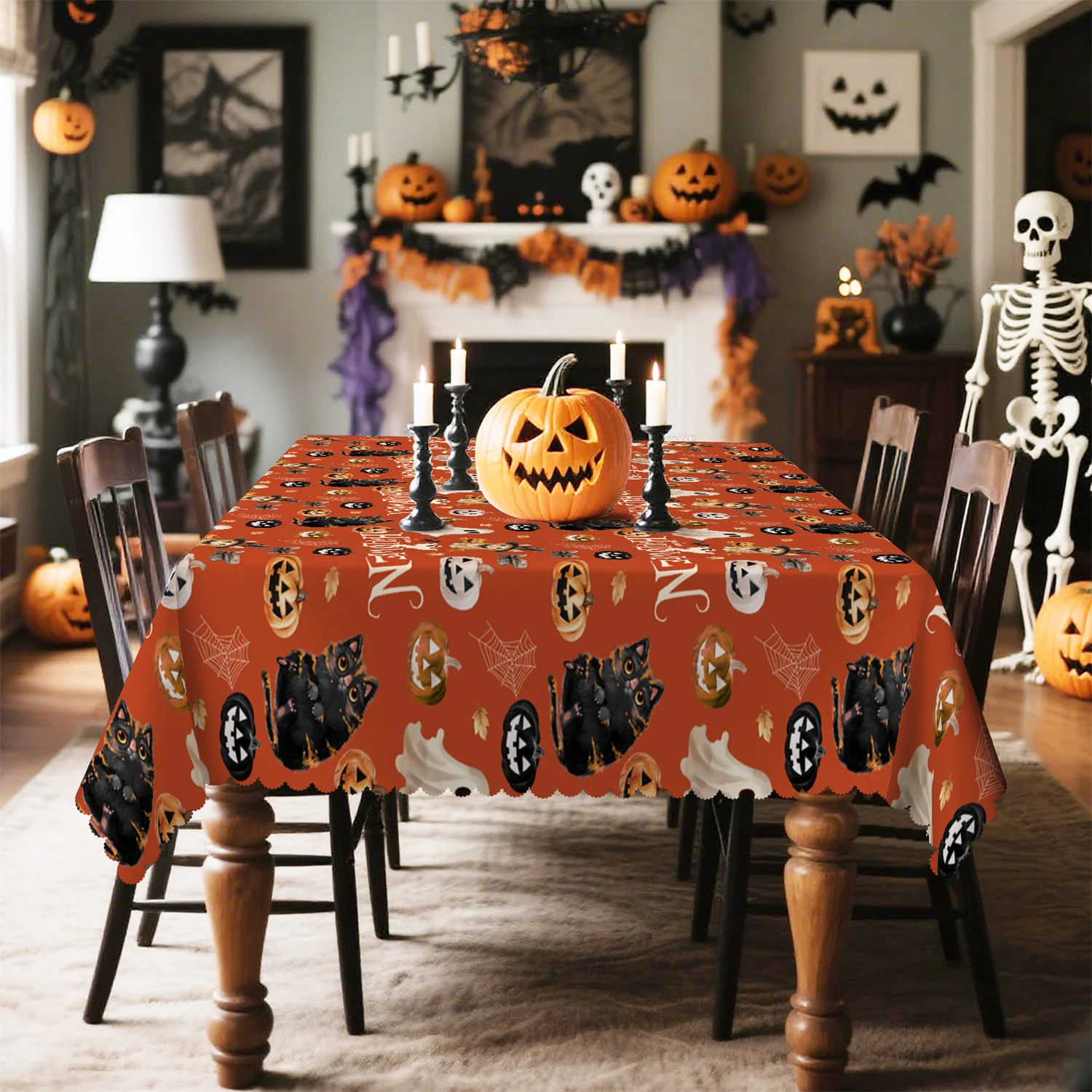 1pc Halloween tablecloth, suitable for kitchen with yellow Halloween decorations.zyc