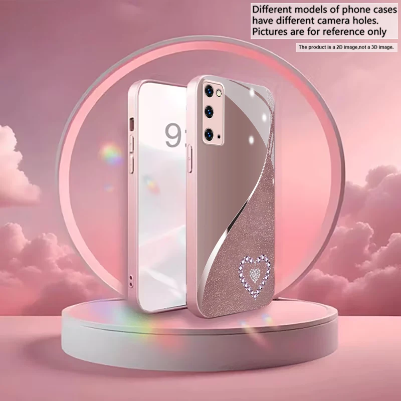 Rose Gold Jewel Heart Pink Metallic Glass Phone Case For Samsung Galaxy S26 S25 S24 S23 Ultra Plus FE S8 S9 S10 Note8 9 10 Cover