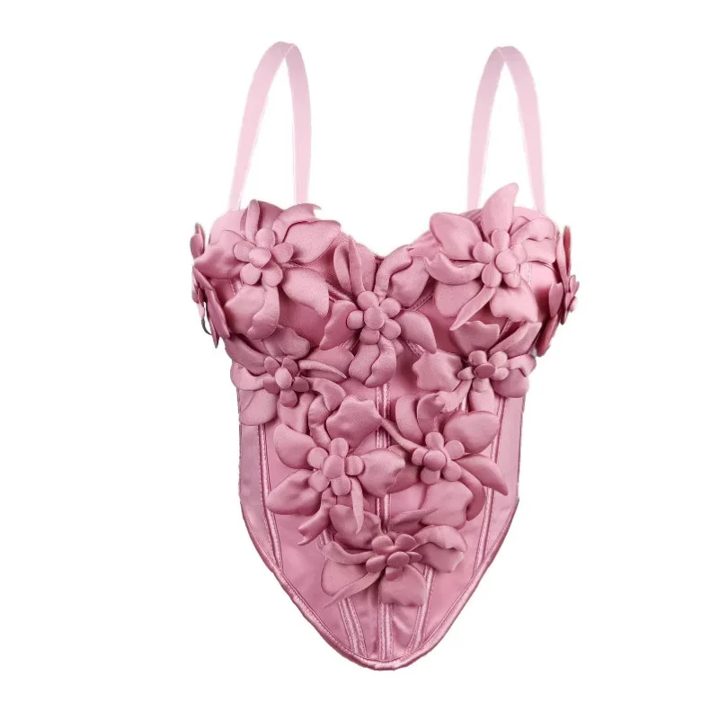 3D Floral Design Camisole Tops for Ladies Corset Vest Multi Colors Waist Tight Slim Fit Sexy Fishbone Chest Bra Top Waist Sling