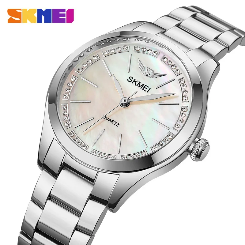 Skmei Time Meishi Shangbei Oppervlak Elegant Diamantoppervlak Dameshorloge Massief Stalen Riem Zakelijk Dames Eenvoudig Quartz Horloge