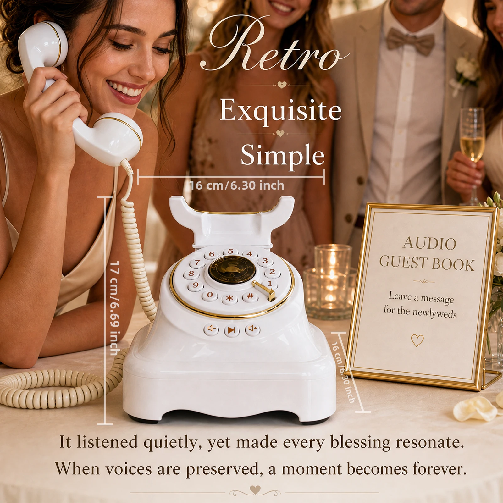 

Audio Retro Guest Book for Parties and Weddings Pick Up Phone to Leave a Message 16GB Voice Recorder Vintage Telephone Premium