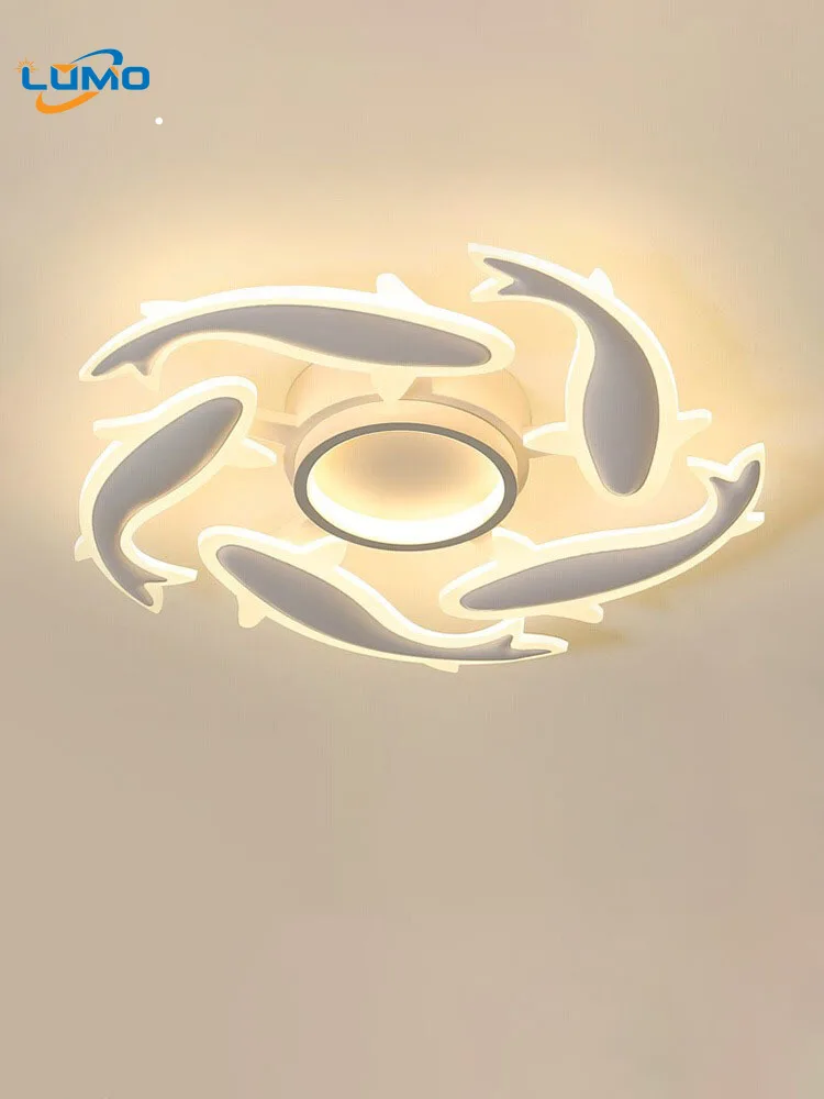 Modern White Fish Shape Aluminium Ceiling Light Acrylic Lampshade Creative Living Room Bedroom Study Restaurant LED Hanging Lamp