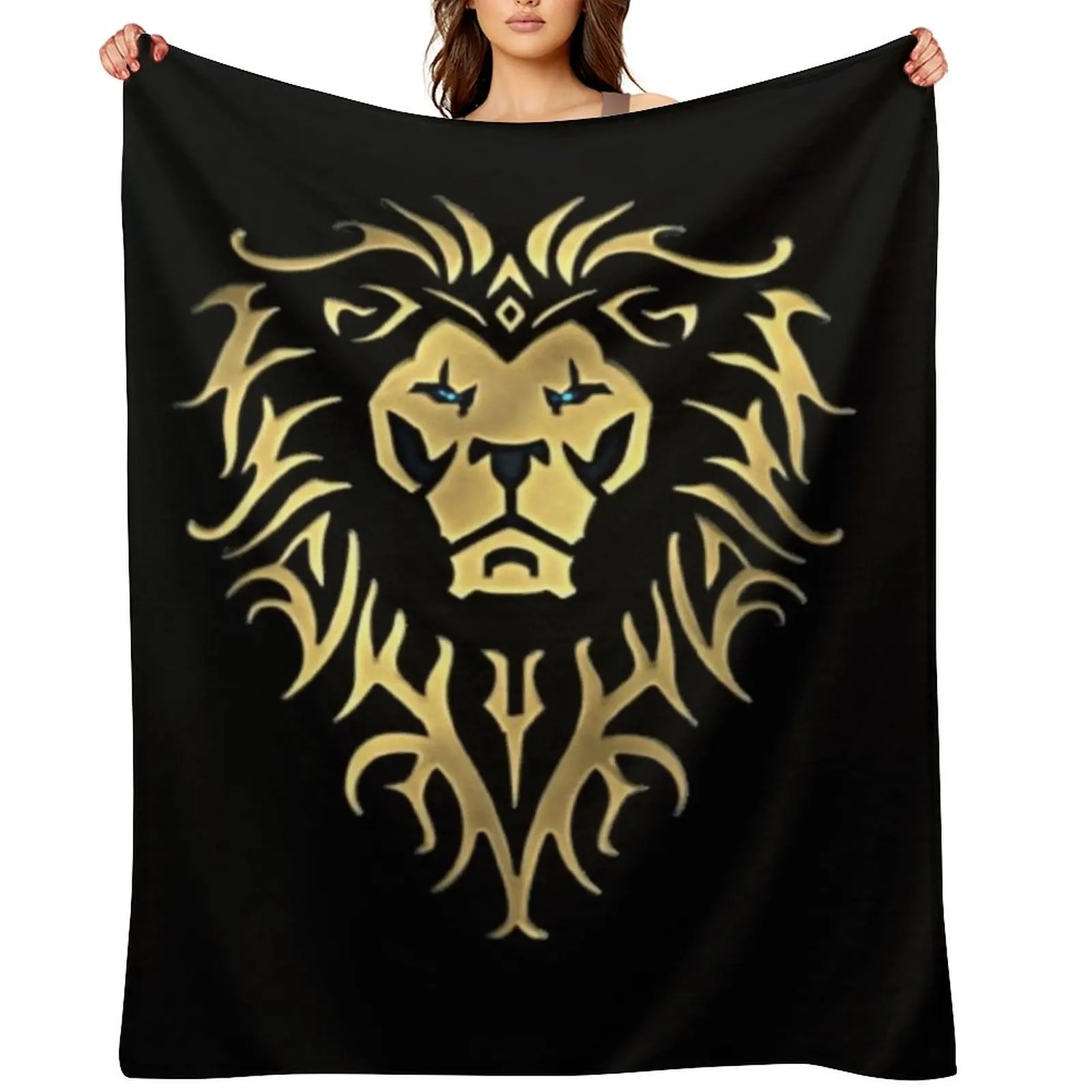 

World of warcraft game Alliance logo - WoW - black background Throw Blanket Hair Extra Large Throw Cute wednesday Blankets