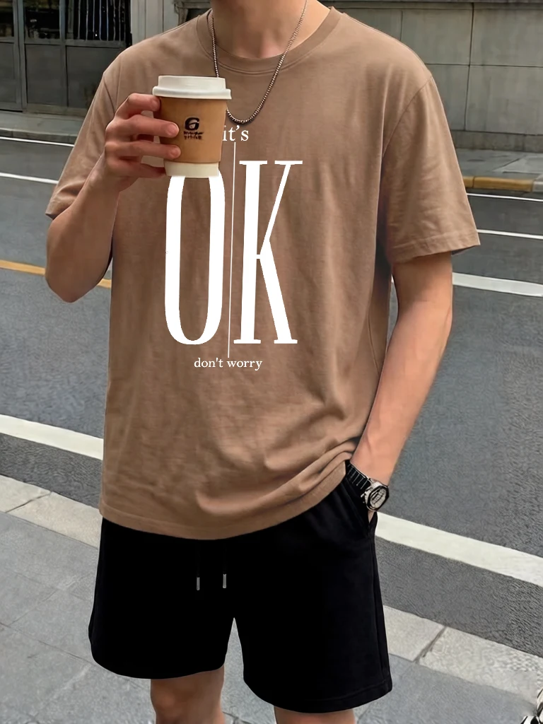 

It'S Ok Don'T Worry Text Design Fashion Sport Tee Shirts For Mens Suits Cotton Basics Cool Tees Daily Casual Summer Sweatpants
