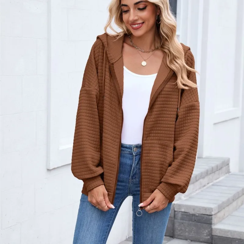 เสื้อคาร์ดิแกนซิปอเนกประสงค์สำหรับฤดูใบไม้ร่วงและฤดูหนาว เสื้อสเวตเชิ้ตมีฮู้ดพร้อมกระเป๋าสำหรับผู้หญิง เสื้อแจ็คเก็ตสเวตเชิ้ตแบบสวมหัวใหม่ เสื้อผ้าผู้หญิง