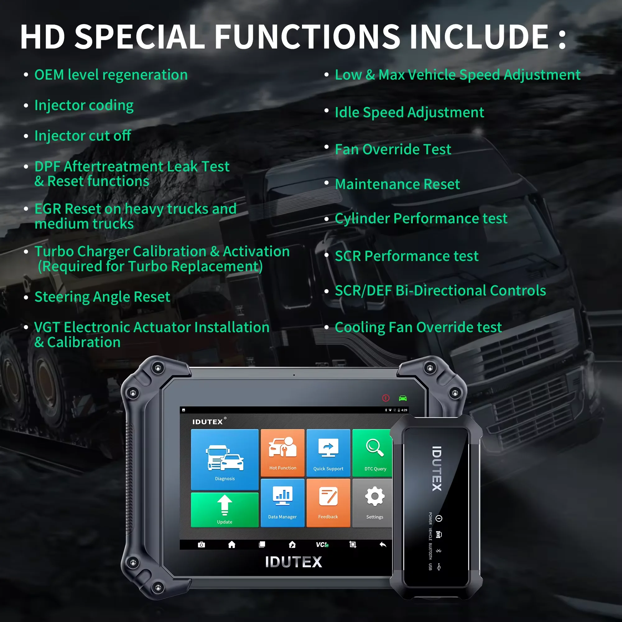 Idutex TPS 830 Pro Vehicle Diagnose Machine For 12V Car and 24V Truck Diagnostic Tool With Bi-direction test and ECU Programming