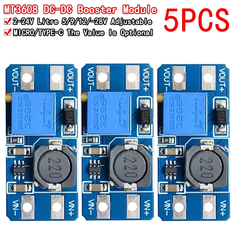 5PCS MT3608 DC-DC Step Up Converter Booster Power Supply Module Boost Step-up Board MAX output 28V 2A