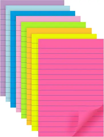 (8 Pads) Lined Sticky Notes 4x6 in Post, 8 ColSelf Sticky Notes Pad Its, Bright Post Stickies
