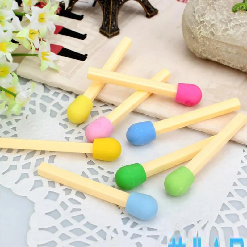 8Pcs/box Creactive Matchstick Eraser Colorful Pencil Rubber School Office Stationery