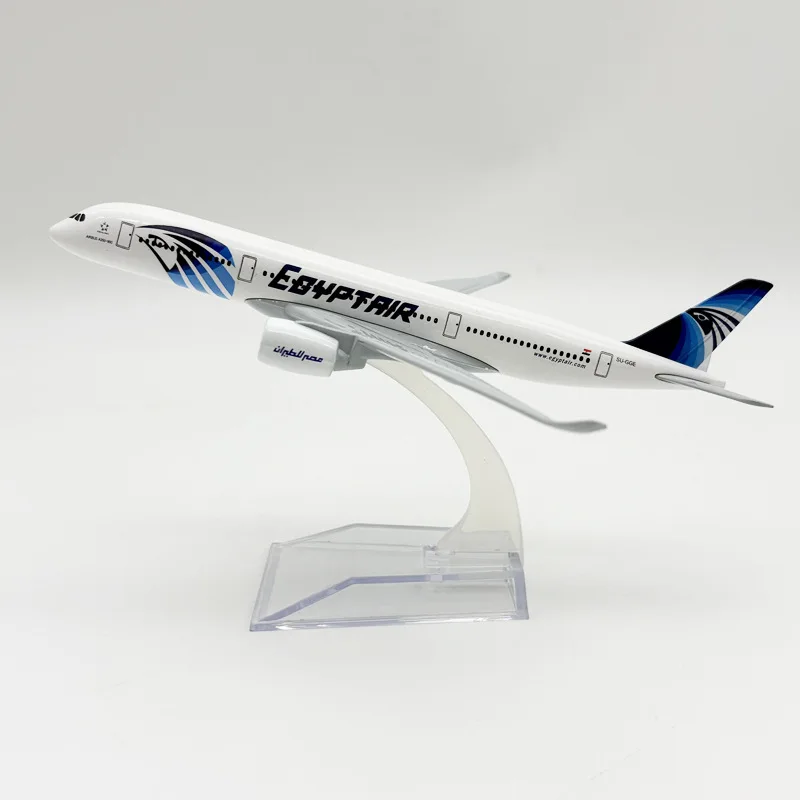16 cm großes Flugzeugmodell aus Druckguss im Maßstab 1:400, Egypt Airways A350, Metallflugzeugmodell, Nachbildung eines Miniaturflugzeugs mit Ständer, Schlafzimmerzubehör