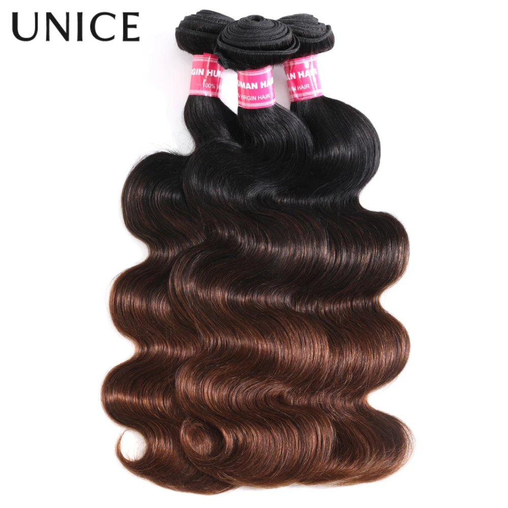 Unice Capelli Castano Marrone Ombre Onda Del Corpo 2/3/4PCS Fasci Con 1PC 4x4 Pollici Chiusura Del Merletto Fasci di Capelli Umani Al 100%
