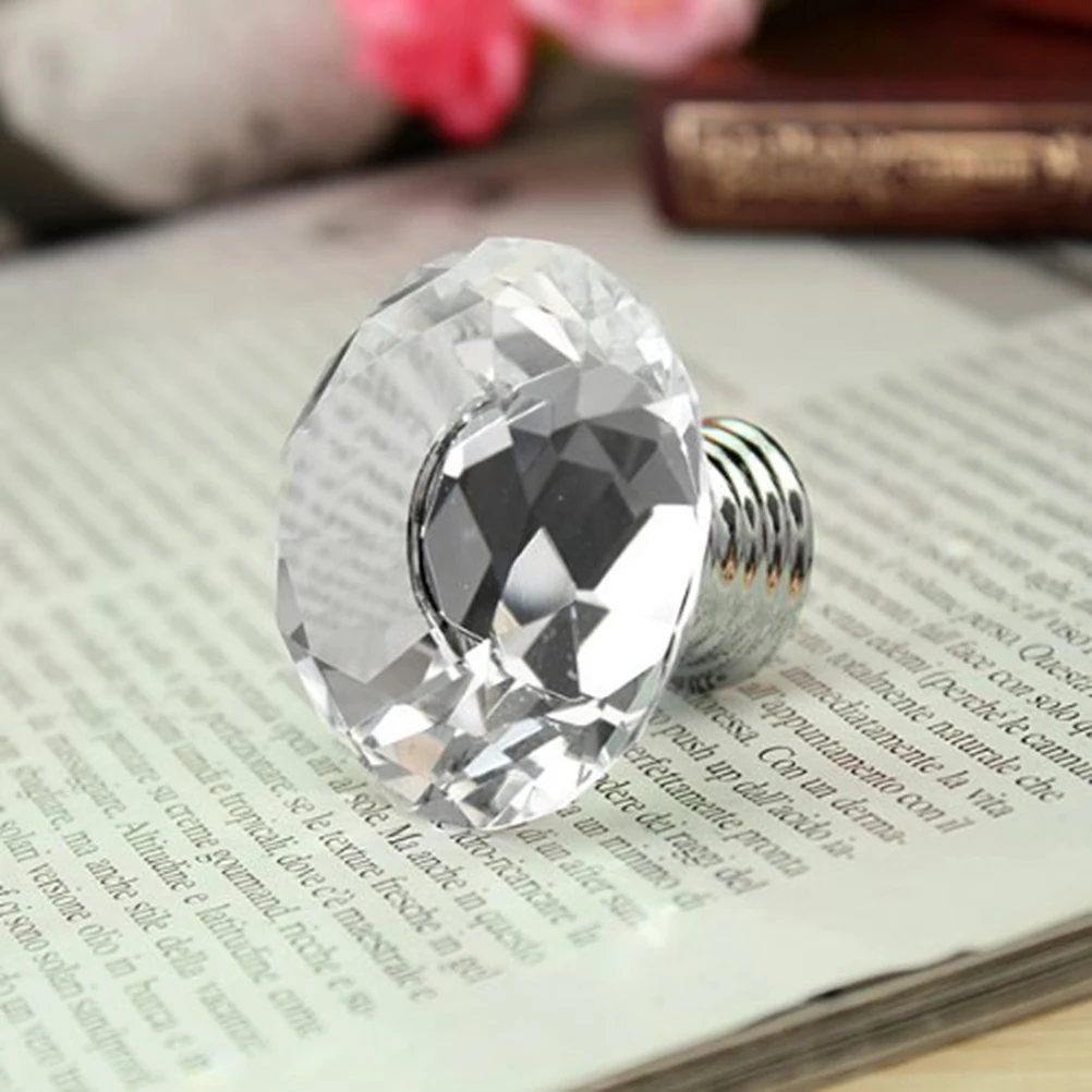 

10pcs Crystal Glass Cabinet Knobs Transparent Clear Drawer Handles Kitchen Cupboard Door Furniture Zinc Alloy 40mm Diameter