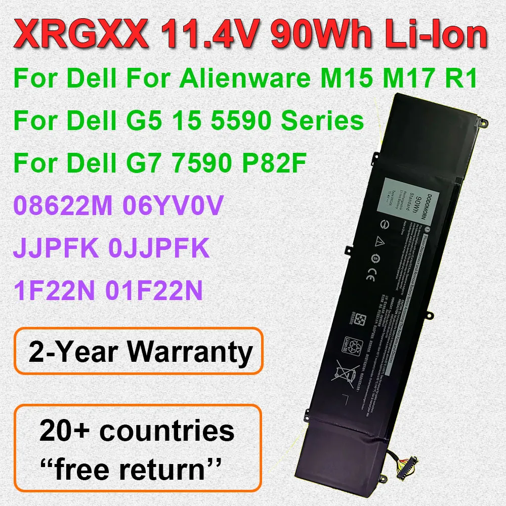 

For Dell G5 15 5590 G7 7590 FOR Alienware M15 M17 Series Laptop Battery 1F22N XRGXX Compatible with 01F22N 06YV0V 08622M 06YV0