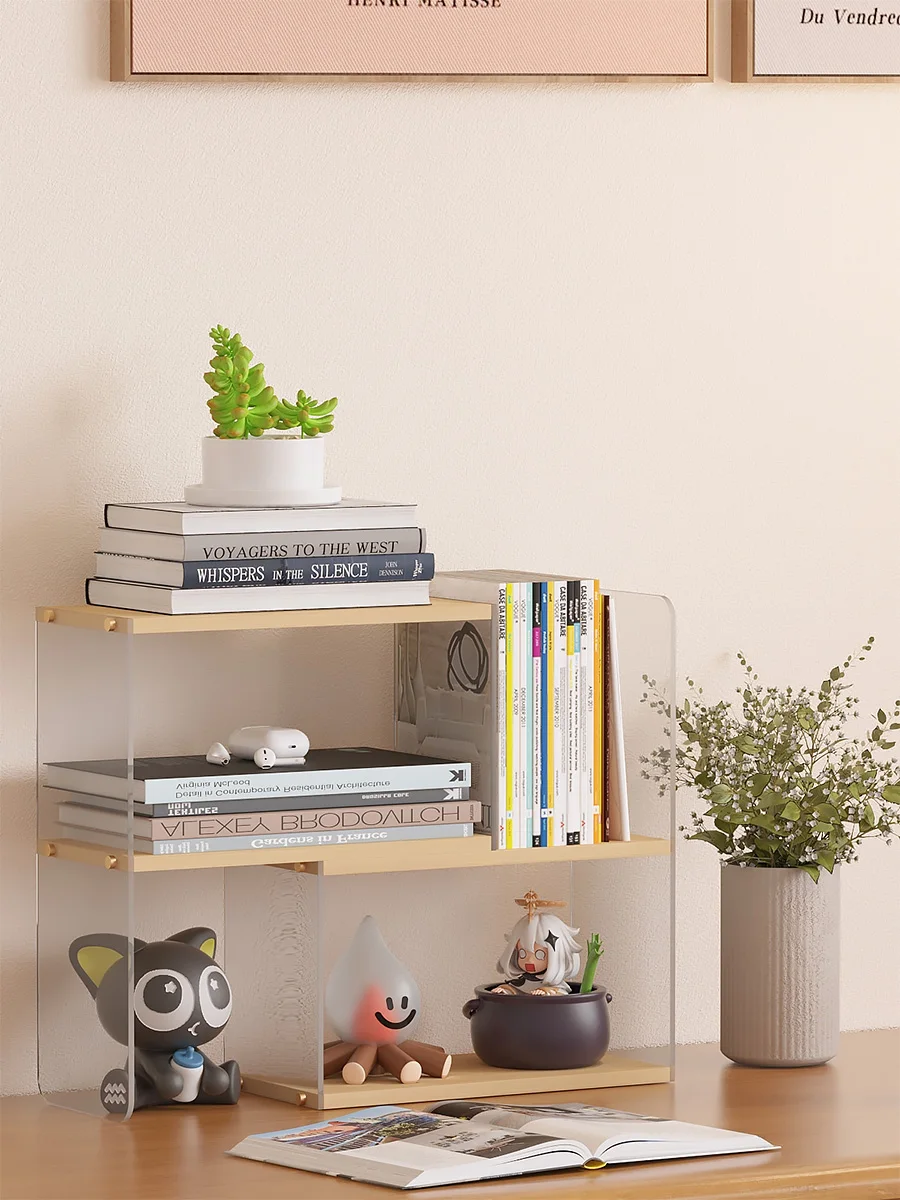 Transparent bookshelf acrylic desktop shelf simple file desk storage rack household stationery small desk.