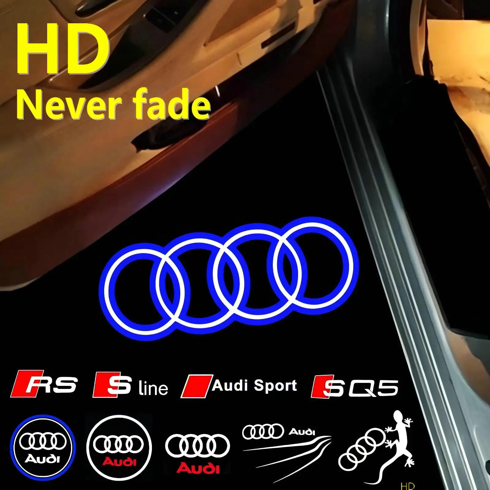 2 LED HD Car Door Light Projector Lamp For Audi Sport S line Quattro S3 SQ5 S6 RS Quattro TT Q7 Q5 Q3 A4 B8 A3 A6 C7 A5 A7 A6 A8