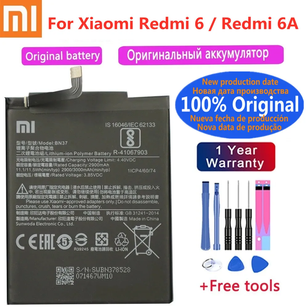 

BN37 3000 мАч Оригинальный аккумулятор для Xiaomi Redmi 6 / Redmi 6A Redmi6 Redmi6A высококачественные сменные батареи для телефона + Инструменты