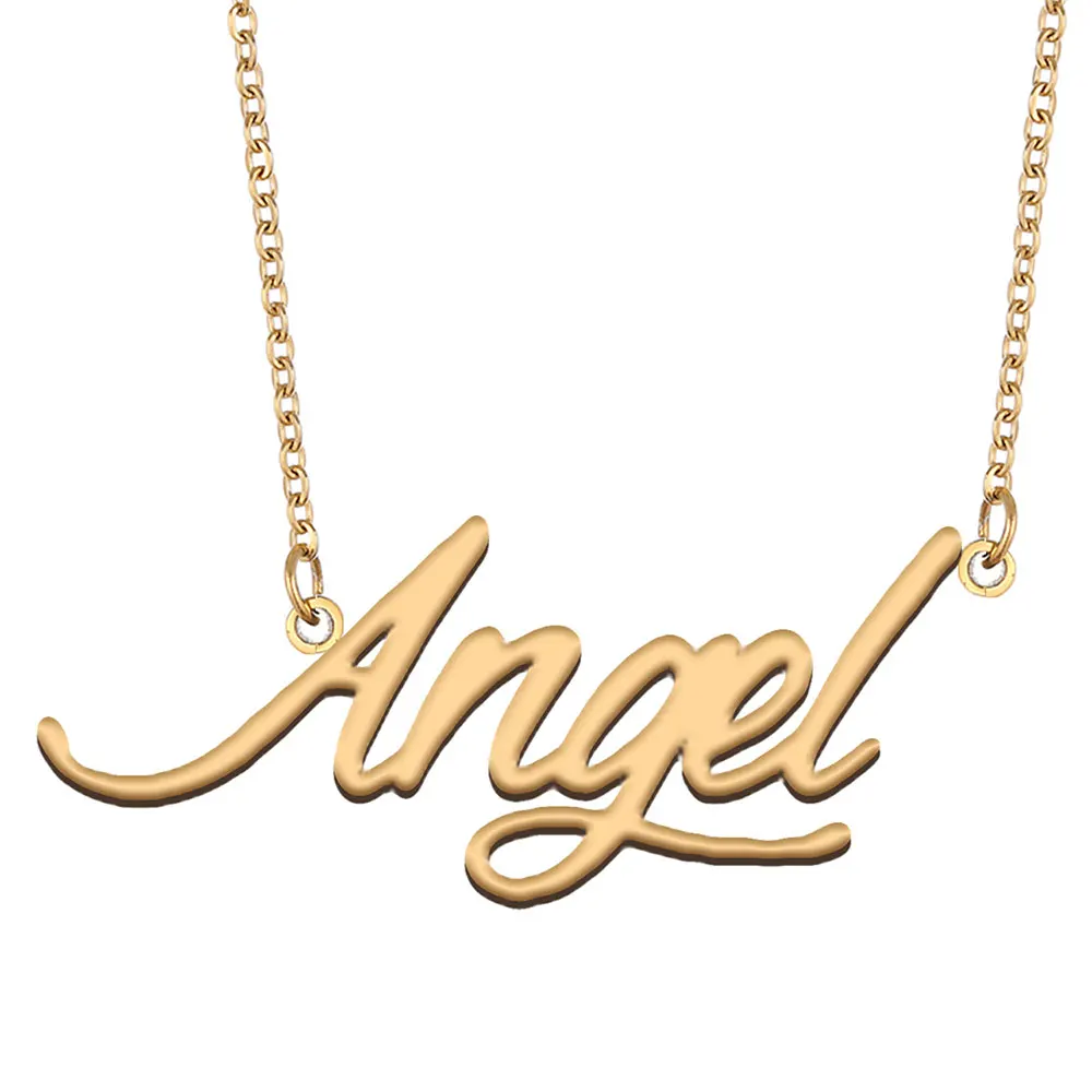 

Angel Name Necklace for Women Script Letter Pendant Stainless Steel Popular Nameplate Pendant Jewelry NL2414