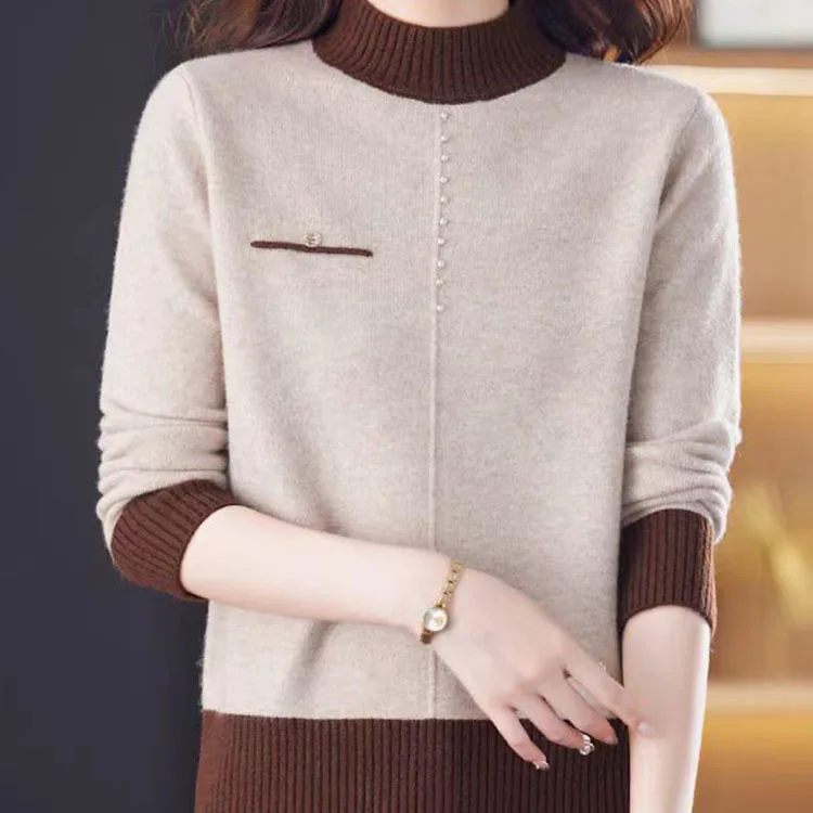 

Half High Neck Pullover Women Autumn Long Sleeve Knitwear Top Female Clothing Vintage Women's Sweater Fashion Elegent