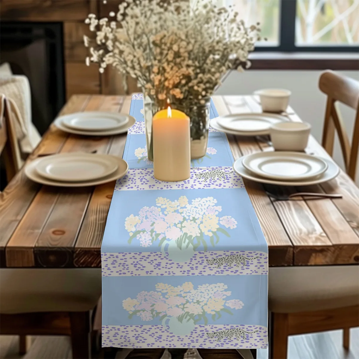 print table runner Pastel Hydrangea Bouquet  Vintage Style Table Flag dressing table flag for Kitchen & Home, Housewarming Gift