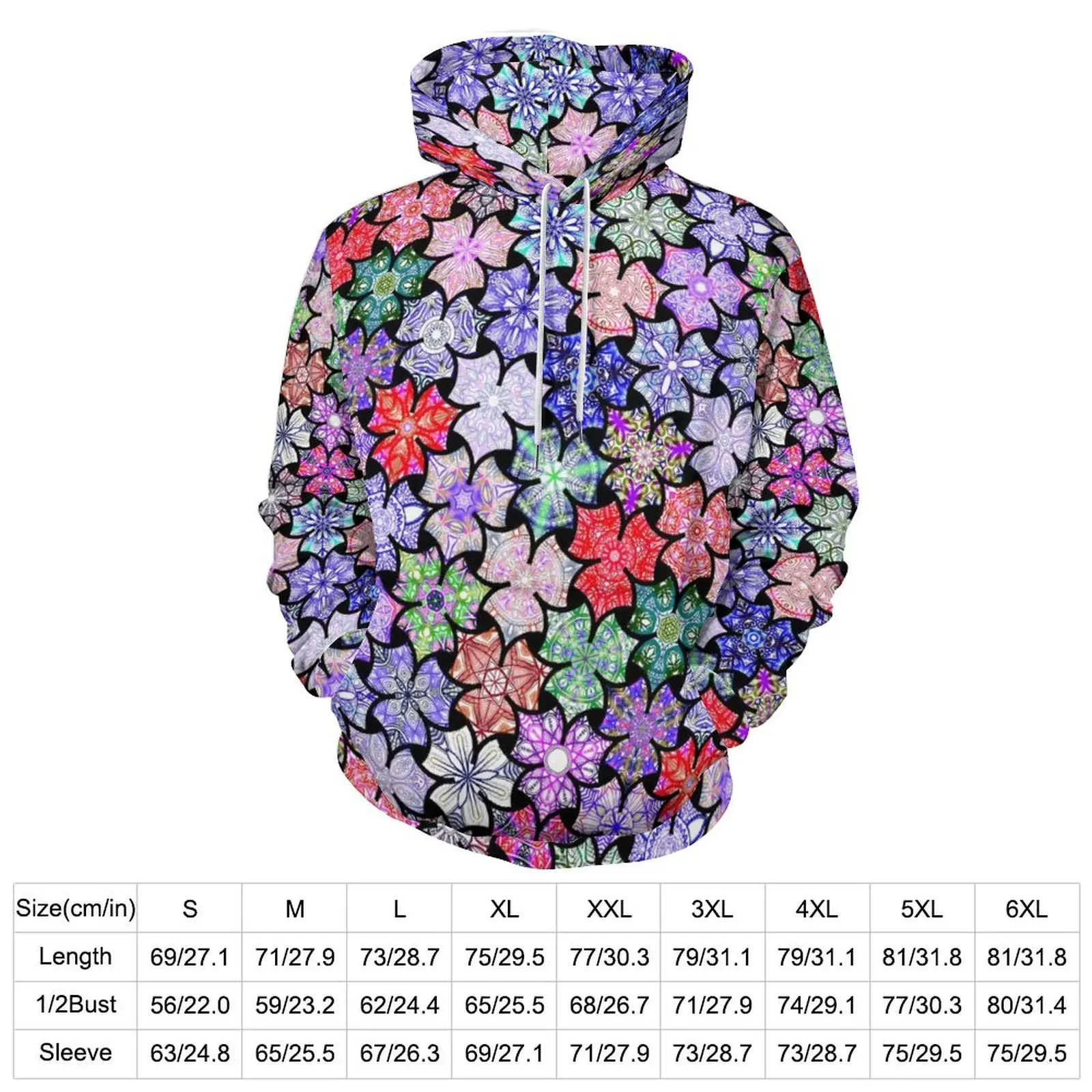 Boho Mandala Casual Hoodies Couple Floral Print Aesthetic Custom Hooded Sweatshirts Winter Long Sleeve Fashion Oversized Hoodie