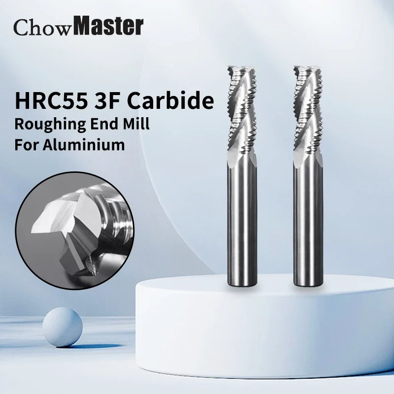 ChowMaster HRC55 3 Flutes Roughing End Mill Solid 4-20 mm Shank Carbide Milling Cutter for Aluminum MDF Acrylic Wood Plastic