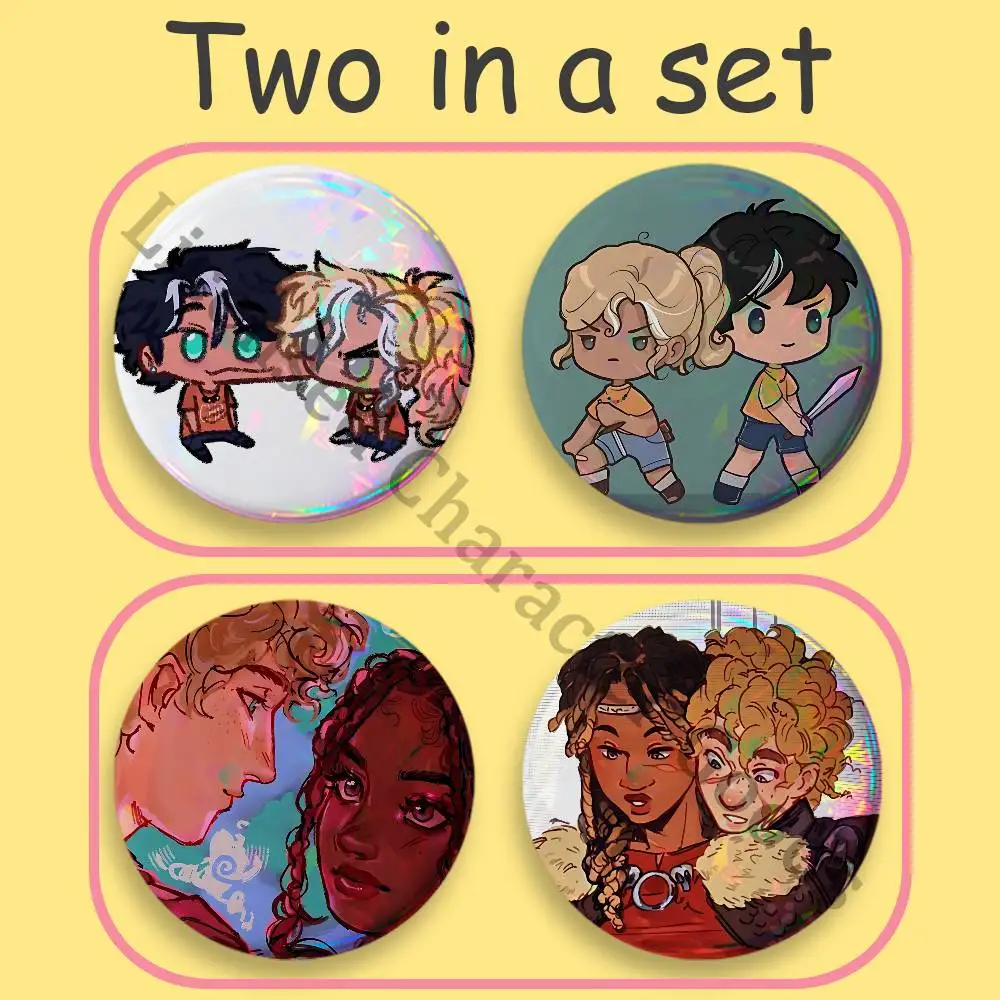 P-Percy A-Annabeth P-Percabeth Badges 25 32 44 58 75 mm Round Cosplay Pin Backpack Decor Collect Gifts Brooch 2-Piece Set