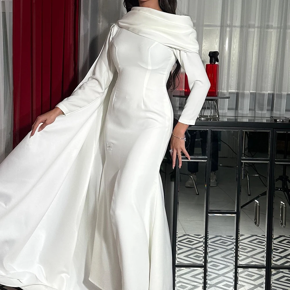 

Classic Celebrity Dress Long Sleeves Jersey Straight Floor Length Pleats Sweep Train Solid White Fashion Special Occasion Gowns