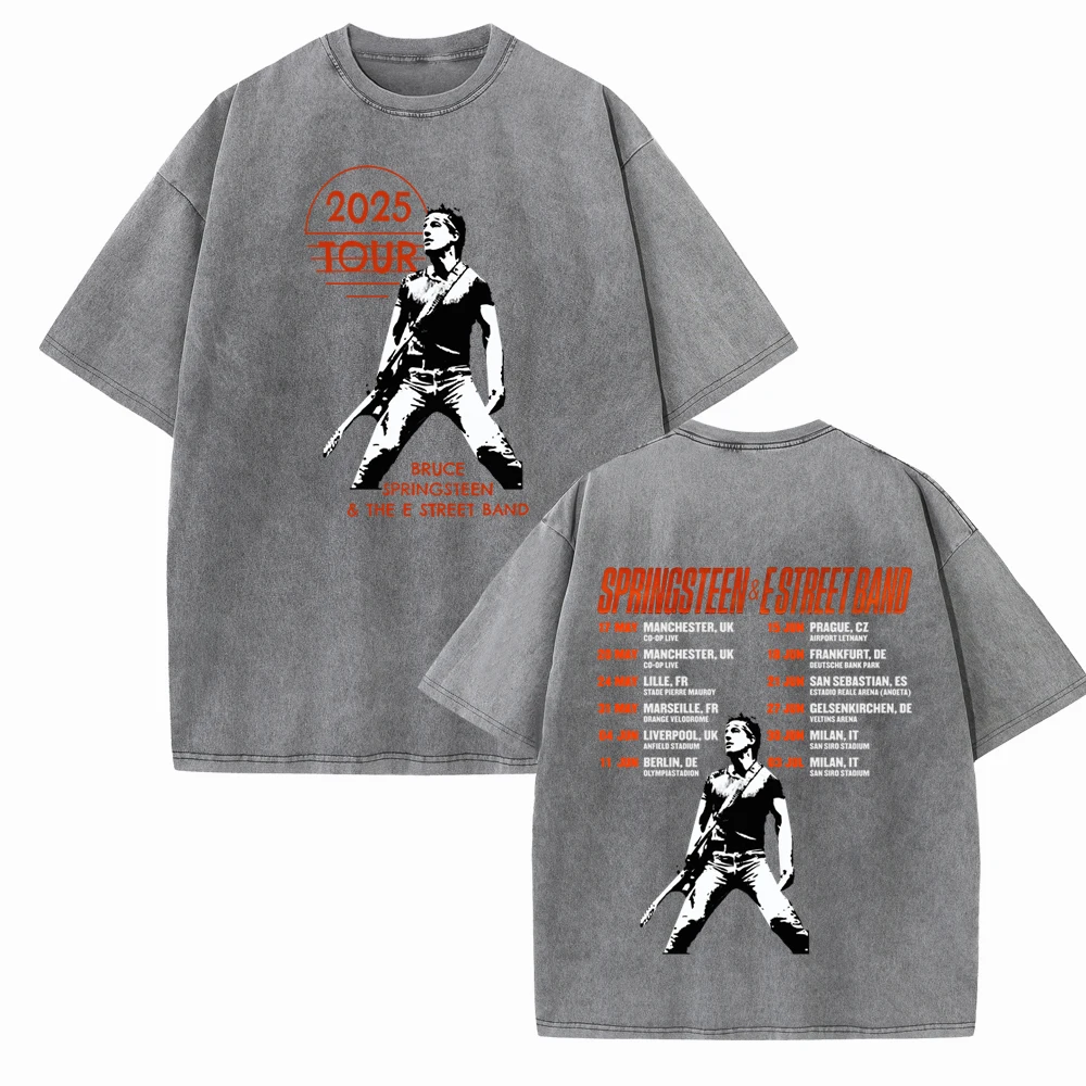 Bruce Springsteen and E Street 2025 Tour T-shirt Vintage O-Neck Short Sleeve Cotton T-Shirts