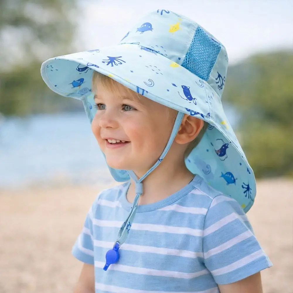 

New Breathable Summer Children's Sun Hat Thin Wide-brimmed Girls' Fisherman's Hat UV Protection Cartoon Shawl Sun Cap