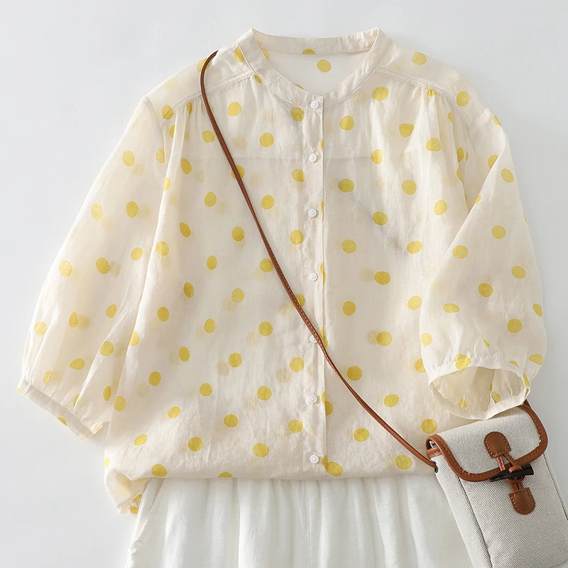 

Korean Style Sweet Floral Print Shirt Women's Summer Thin Breathable Polyester Fiber Five-Quarter Sleeve Vest Trendy Top