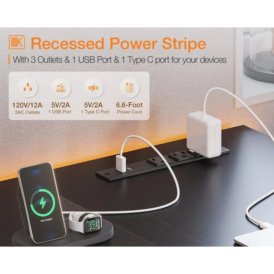 40 Inch Small L Shaped Gaming Computer Desk with Power Outlets, Reversible Storage Shelves amp PC Stand for Home Office, Simple