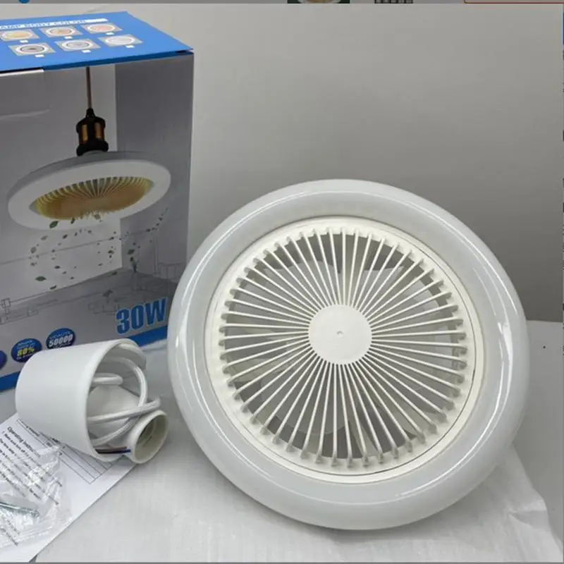 Mini ventilateur de plafond intégré E27, 30W, variable, éclairage pour chambre à coucher, salon